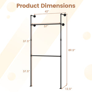Wall Mounted Pipe Clothing Rack with 2 Hanging Rods-Black