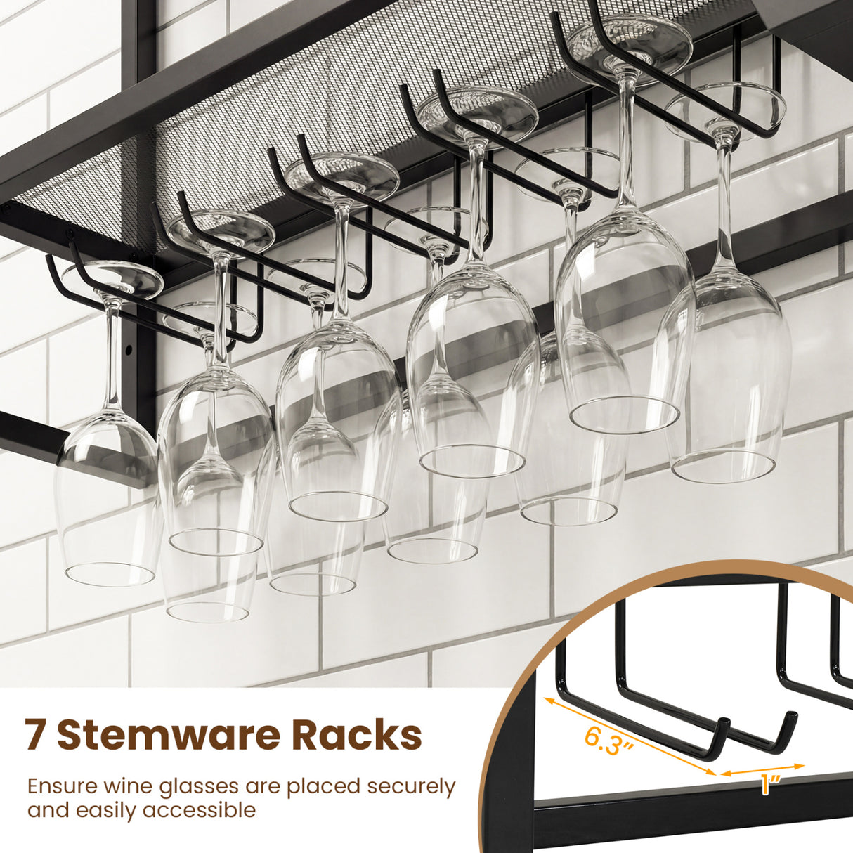Wall Mounted Wine Rack 47" Large Floating Bar Shelves-Black