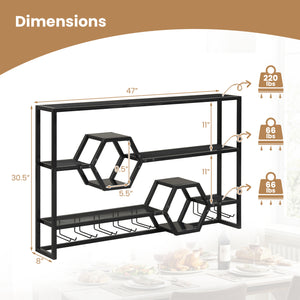 Wall Mounted Wine Rack 47" Large Floating Bar Shelves-Black
