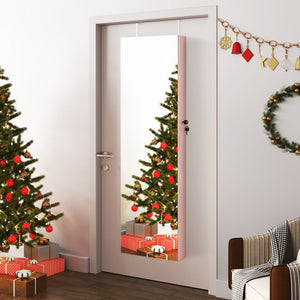 Wall and Door Mounted Mirrored Jewelry Cabinet with Lights-Pink