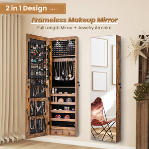 Wall and Door Mounted Mirrored Jewelry Cabinet with Lights-Black