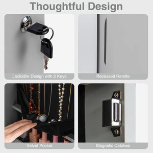 Wall and Door Mounted Mirrored Jewelry Cabinet with Lights-Gray