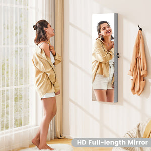 Wall and Door Mounted Mirrored Jewelry Cabinet with Lights-Gray
