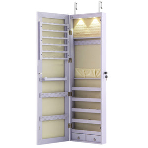 Wall and Door Mounted Mirrored Jewelry Cabinet with Lights-Purple