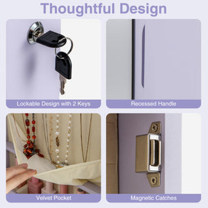 Wall and Door Mounted Mirrored Jewelry Cabinet with Lights-Gray