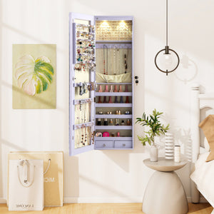 Wall and Door Mounted Mirrored Jewelry Cabinet with Lights-Purple