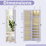 Wall and Door Mounted Mirrored Jewelry Cabinet with Lights-Purple