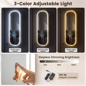 Wall and Door Mounted Mirror Jewelry Cabinet with 3-Color Adjustable Mirror-White