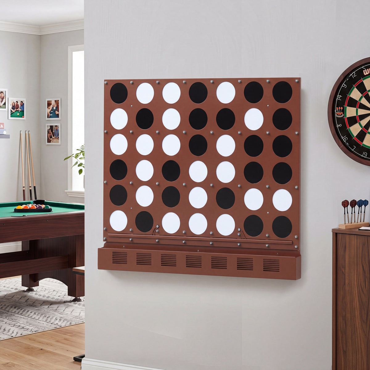 Wall-mounted Jumbo 4-in-a-Row Game with Acrylic Discs-Walnut