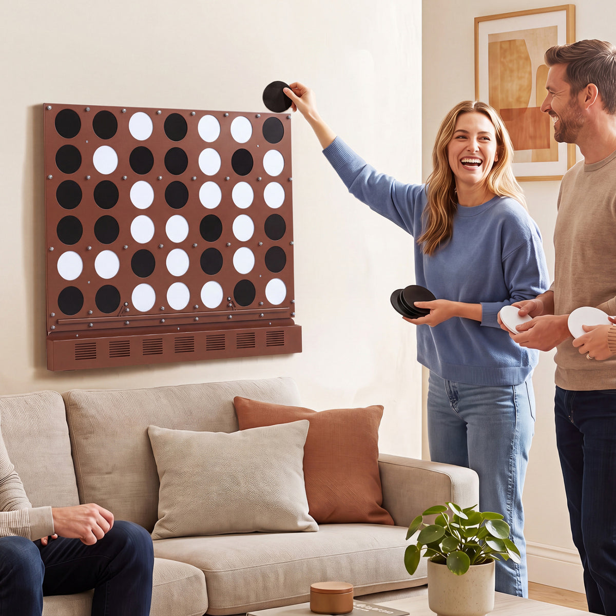 Wall-mounted Jumbo 4-in-a-Row Game with Acrylic Discs-Walnut