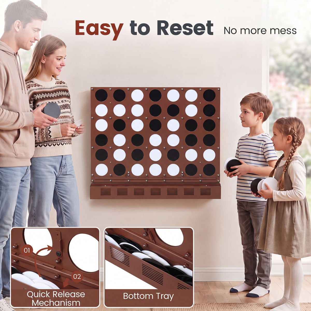 Wall-mounted Jumbo 4-in-a-Row Game with Acrylic Discs-Walnut