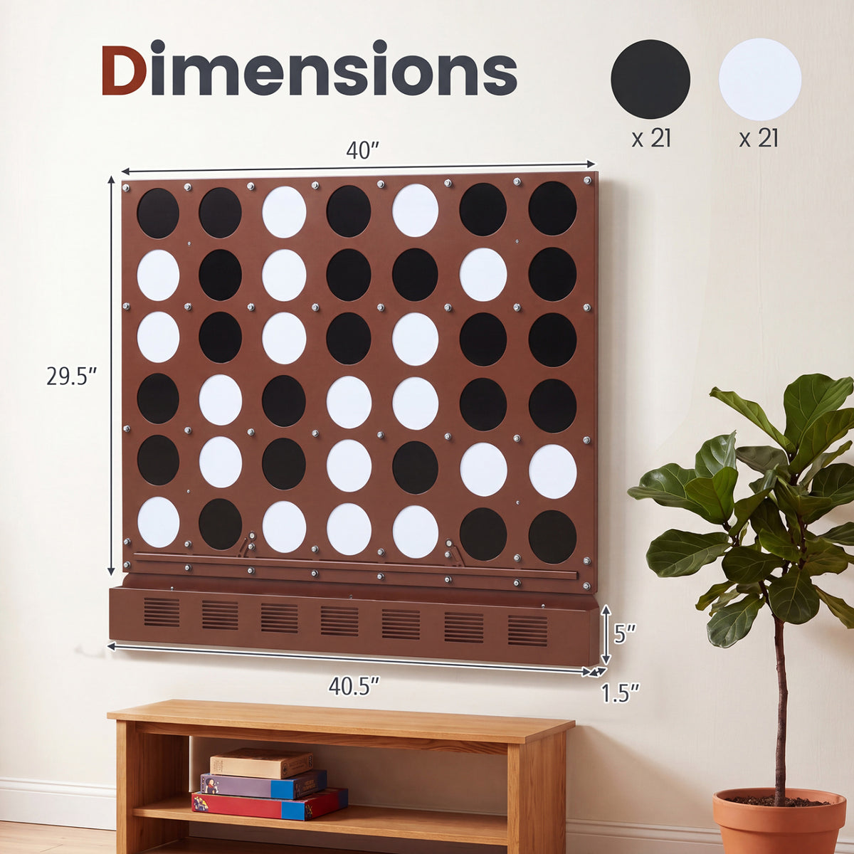 Wall-mounted Jumbo 4-in-a-Row Game with Acrylic Discs-Walnut