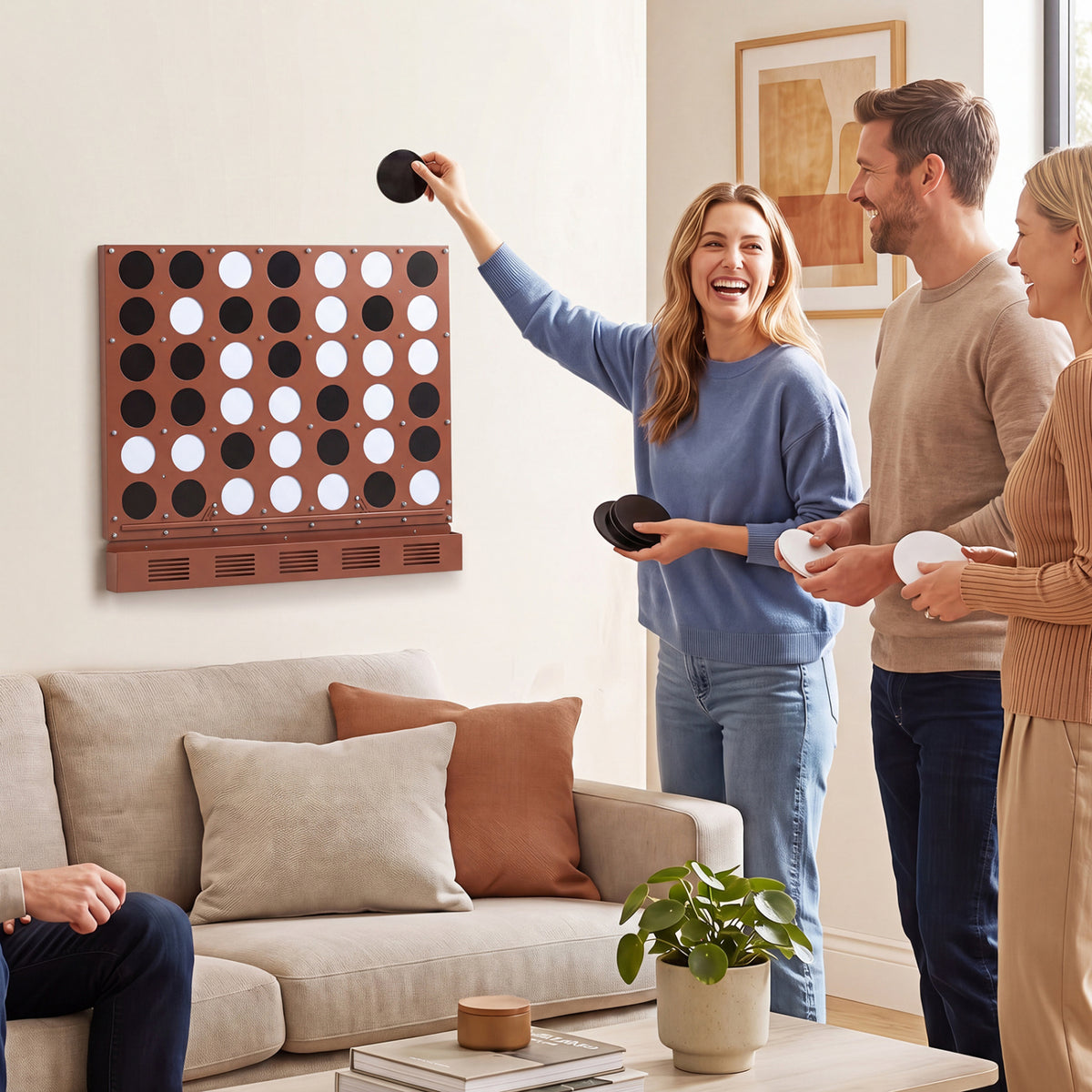 Wall-mounted Metal Connect-4 Game with Acrylic Discs-Walnut