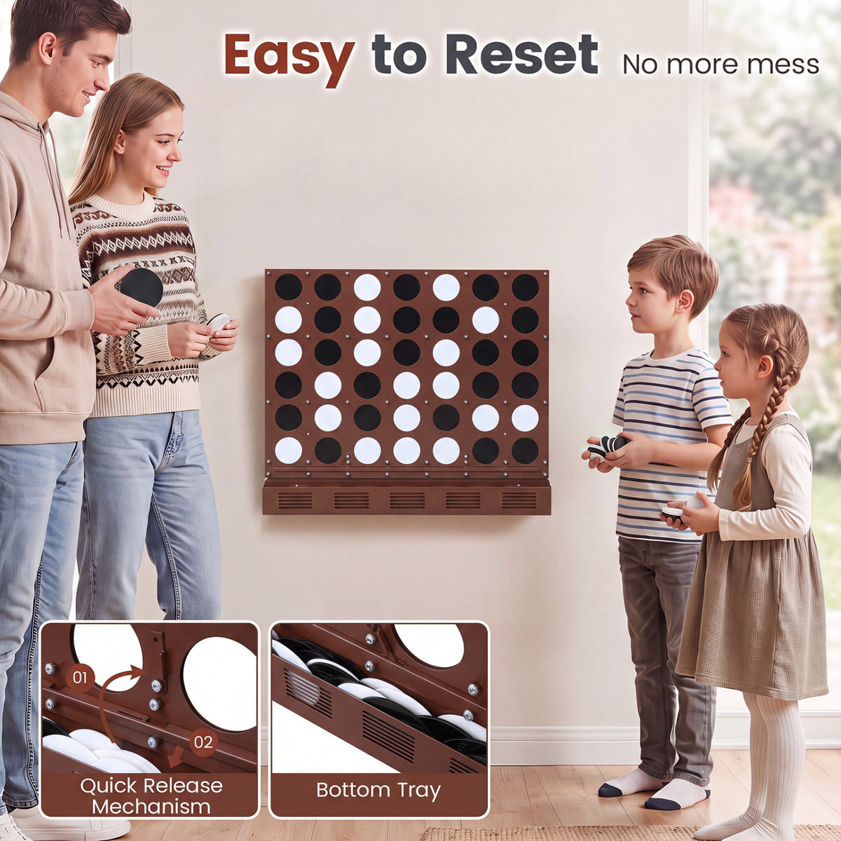 Wall-mounted Metal Connect-4 Game with Acrylic Discs-Walnut