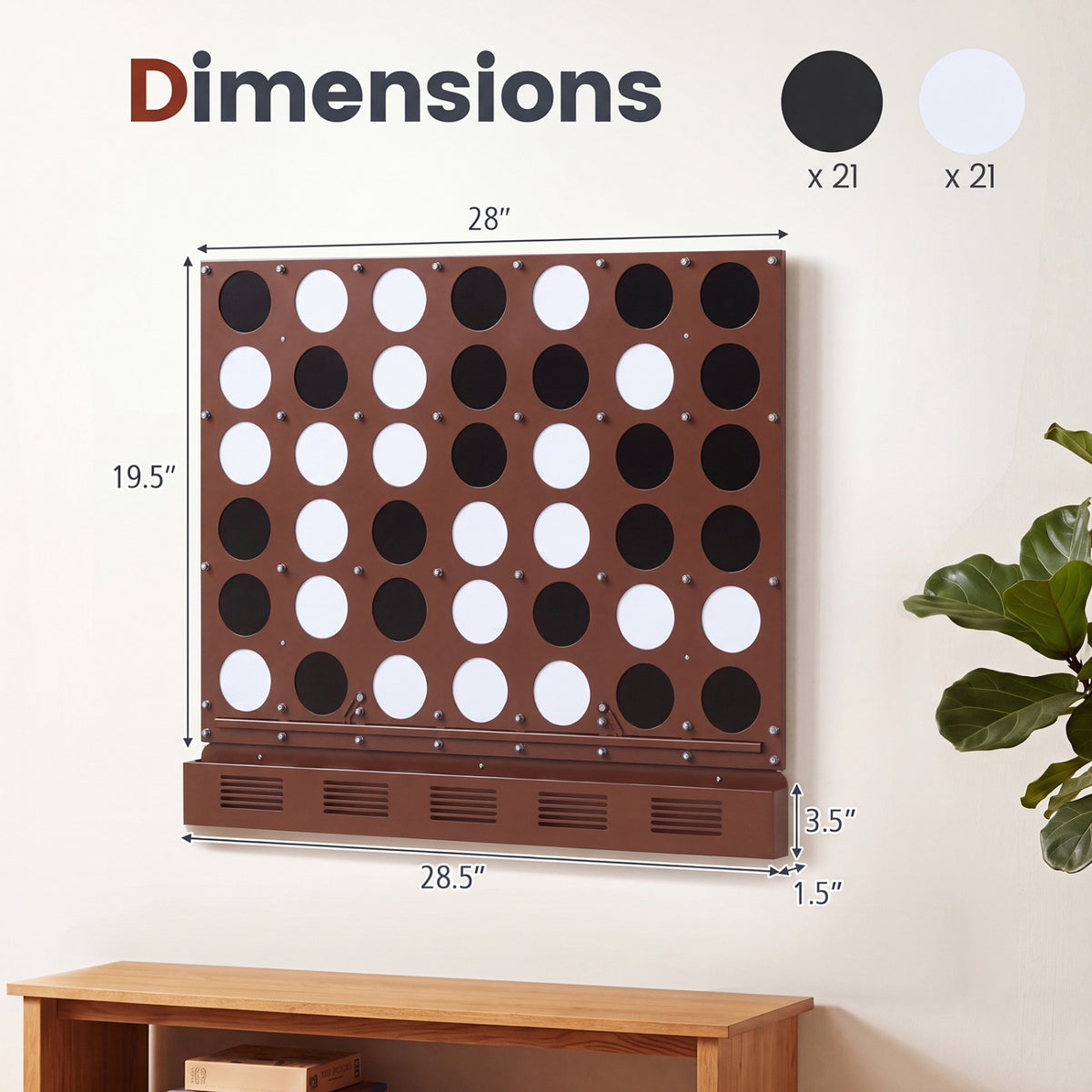 Wall-mounted Metal Connect-4 Game with Acrylic Discs-Walnut