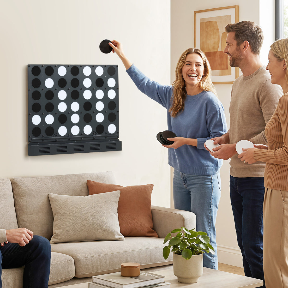 Wall-mounted Metal Connect-4 Game with Acrylic Discs-Black