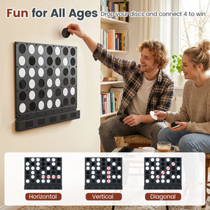 Wall-mounted Metal Connect-4 Game with Acrylic Discs-Black