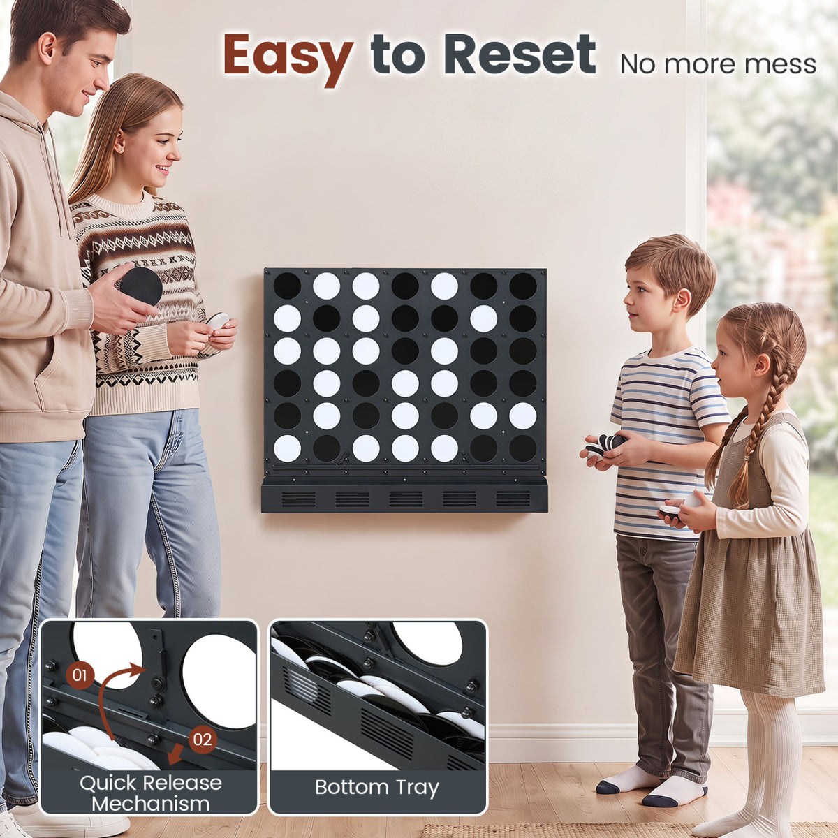 Wall-mounted Metal Connect-4 Game with Acrylic Discs-Black