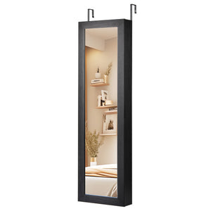 Wall or Door Mounted Jewelry Cabinet with Full-Length Mirror and LED Lights-Black