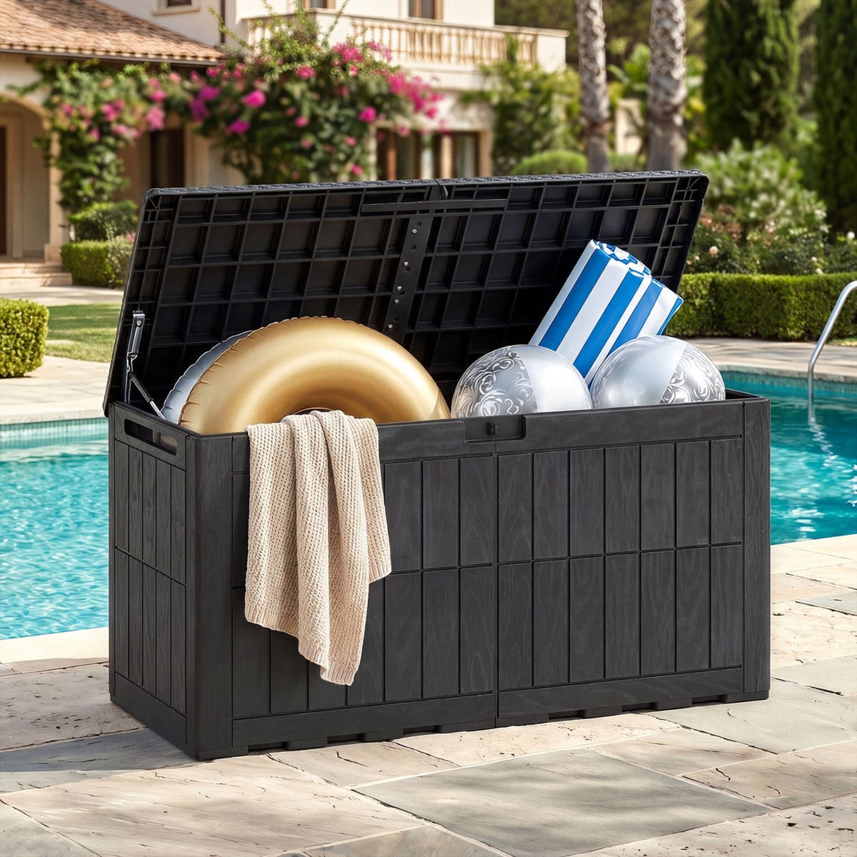 Waterproof Lockable Outdoor Deck Box for Tools Cushions Pool-Black
