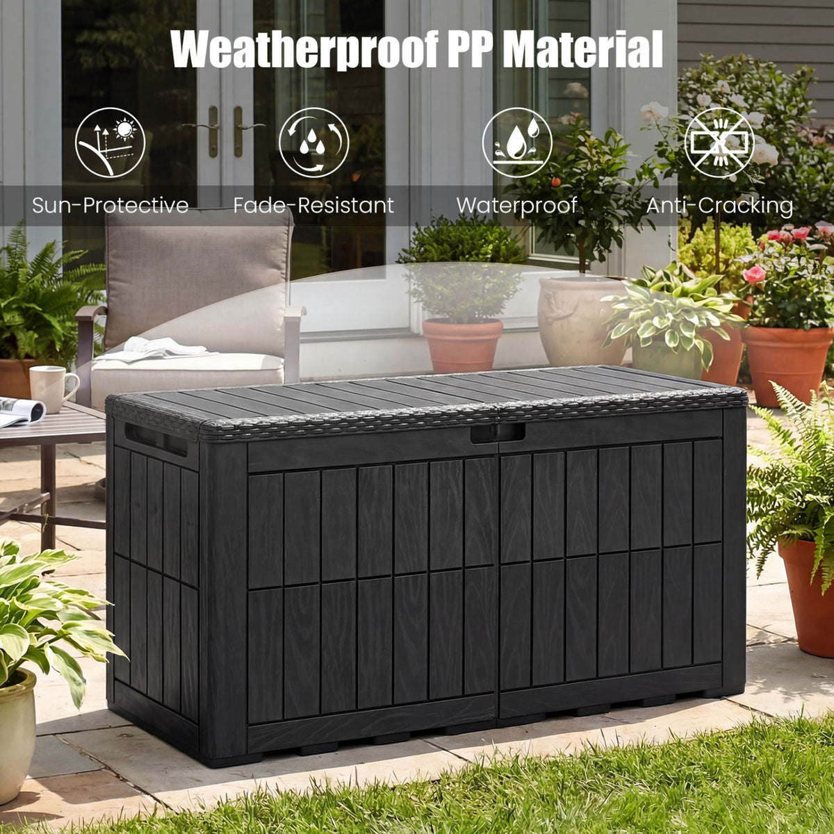 Waterproof Lockable Outdoor Deck Box for Tools Cushions Pool-Black