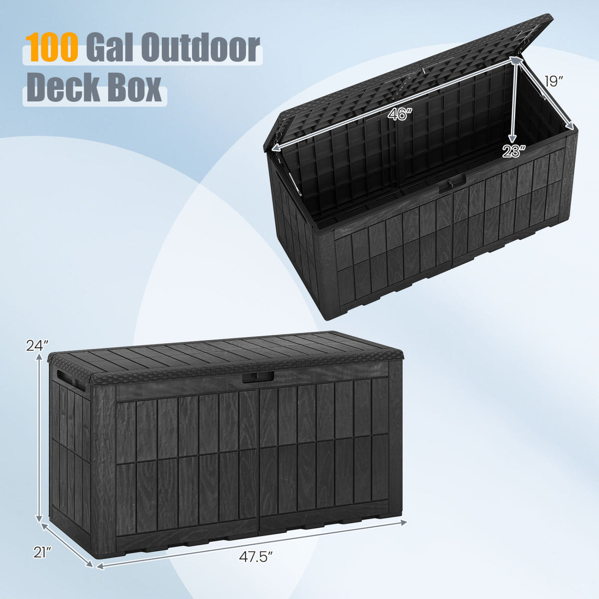 Waterproof Lockable Outdoor Deck Box for Tools Cushions Pool-Black