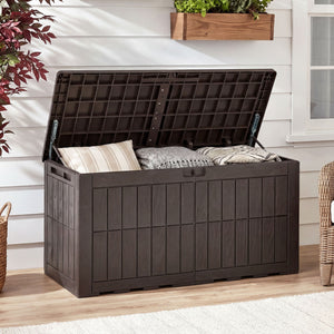 Waterproof Lockable Outdoor Deck Box for Tools Cushions Pool-Dark Brown