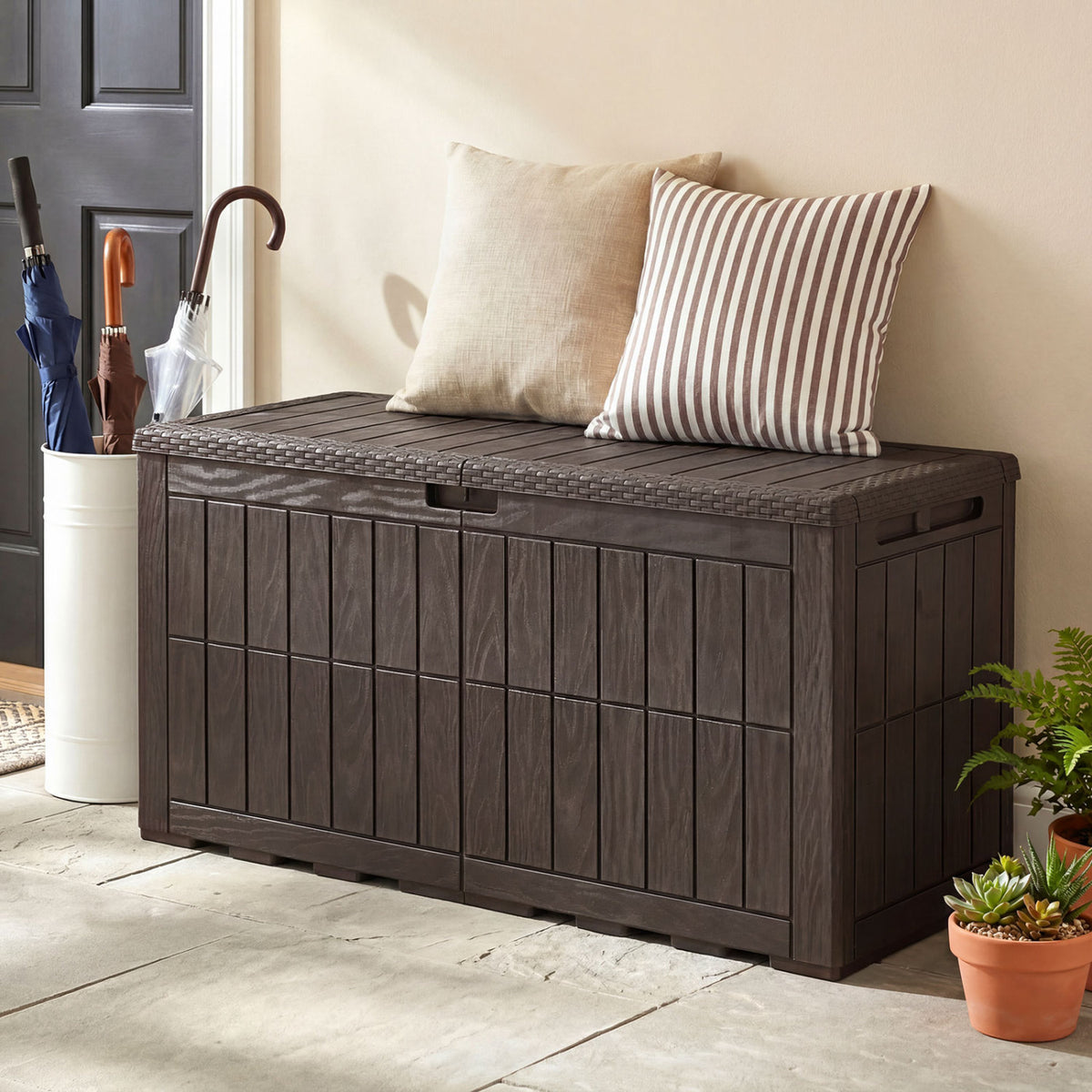 Waterproof Lockable Outdoor Deck Box for Tools Cushions Pool-Dark Brown
