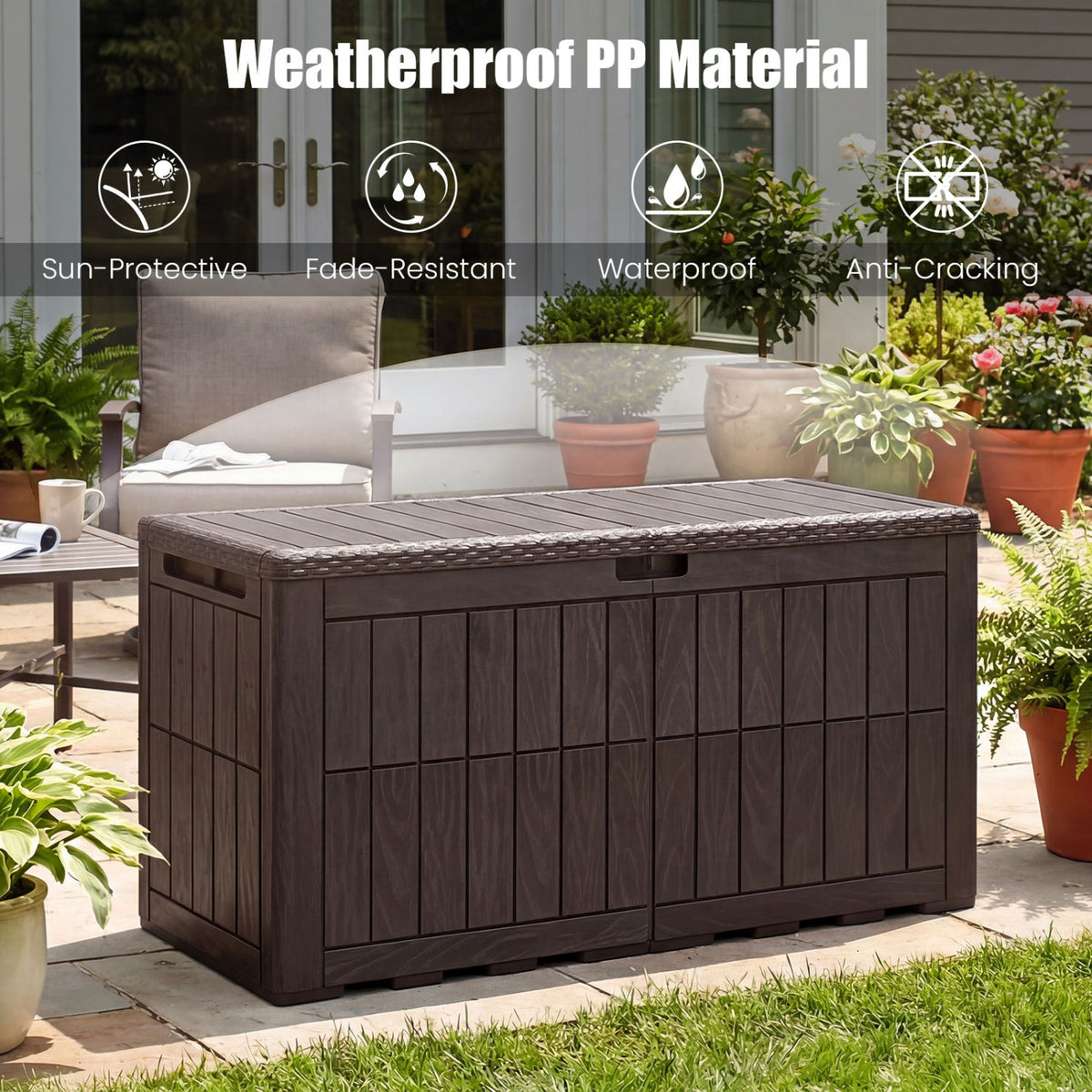 Waterproof Lockable Outdoor Deck Box for Tools Cushions Pool-Dark Brown