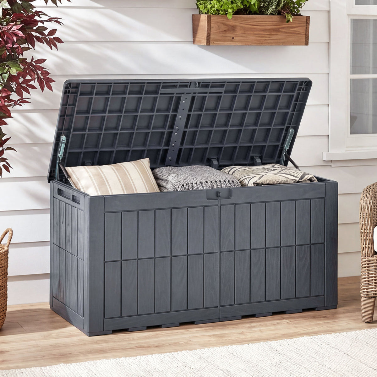Waterproof Lockable Outdoor Deck Box for Tools Cushions Pool-Gray