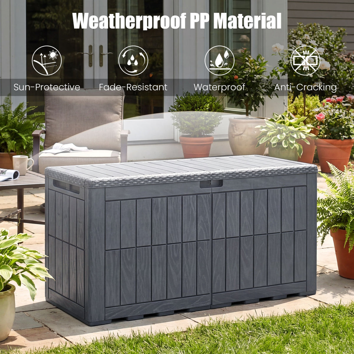 Waterproof Lockable Outdoor Deck Box for Tools Cushions Pool-Gray