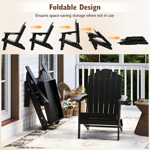 Weather Resistant HDPE Folding Adirondack Chair with High Backrest for Backyard-Black