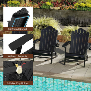 Weather Resistant HDPE Folding Adirondack Chair with High Backrest for Backyard-Black