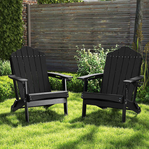 Weather Resistant HDPE Folding Adirondack Chair with High Backrest for Backyard-Black