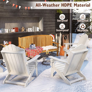 Weather Resistant HDPE Folding Adirondack Chair with High Backrest for Backyard-White