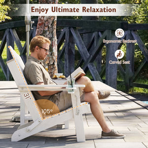Weather Resistant HDPE Folding Adirondack Chair with High Backrest for Backyard-White