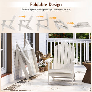 Weather Resistant HDPE Folding Adirondack Chair with High Backrest for Backyard-White