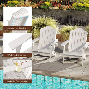 Weather Resistant HDPE Folding Adirondack Chair with High Backrest for Backyard-White