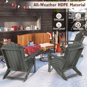 Weather Resistant HDPE Folding Adirondack Chair with High Backrest for Backyard-Gray