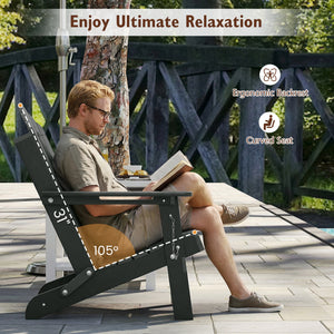 Weather Resistant HDPE Folding Adirondack Chair with High Backrest for Backyard-Gray