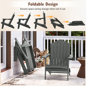 Weather Resistant HDPE Folding Adirondack Chair with High Backrest for Backyard-Gray