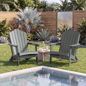 Weather Resistant HDPE Folding Adirondack Chair with High Backrest for Backyard-Gray