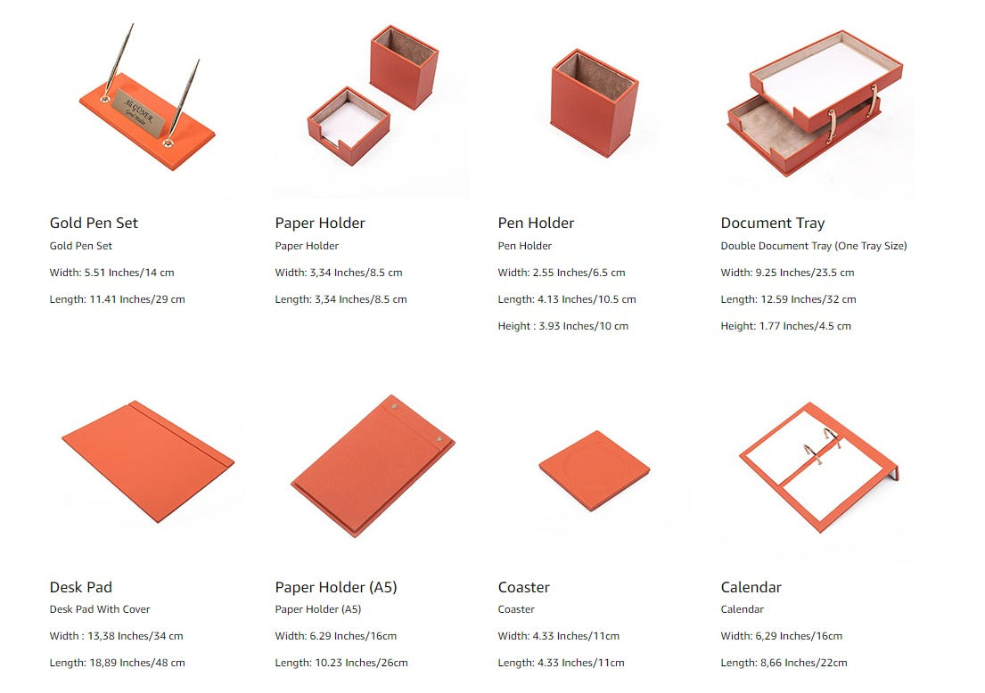 MOOG Leather Desk Set-8 Accessories - Pink - 8 PCS