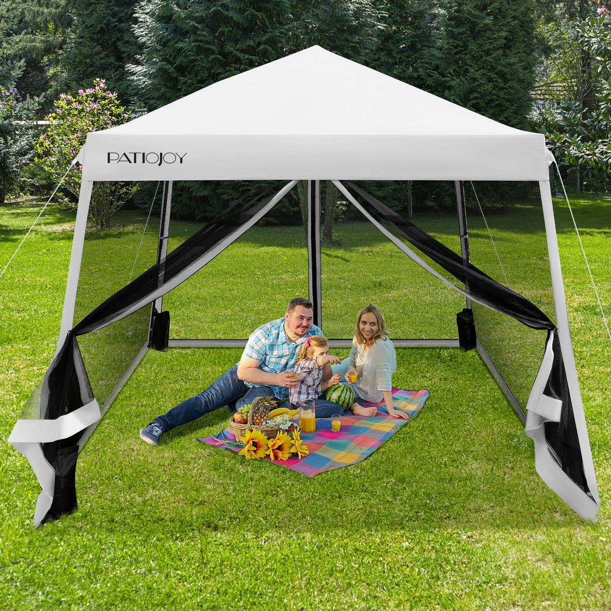 10 x 10 Feet Pop Up Canopy with with Mesh Sidewalls and Roller Bag-White by DirectDeals