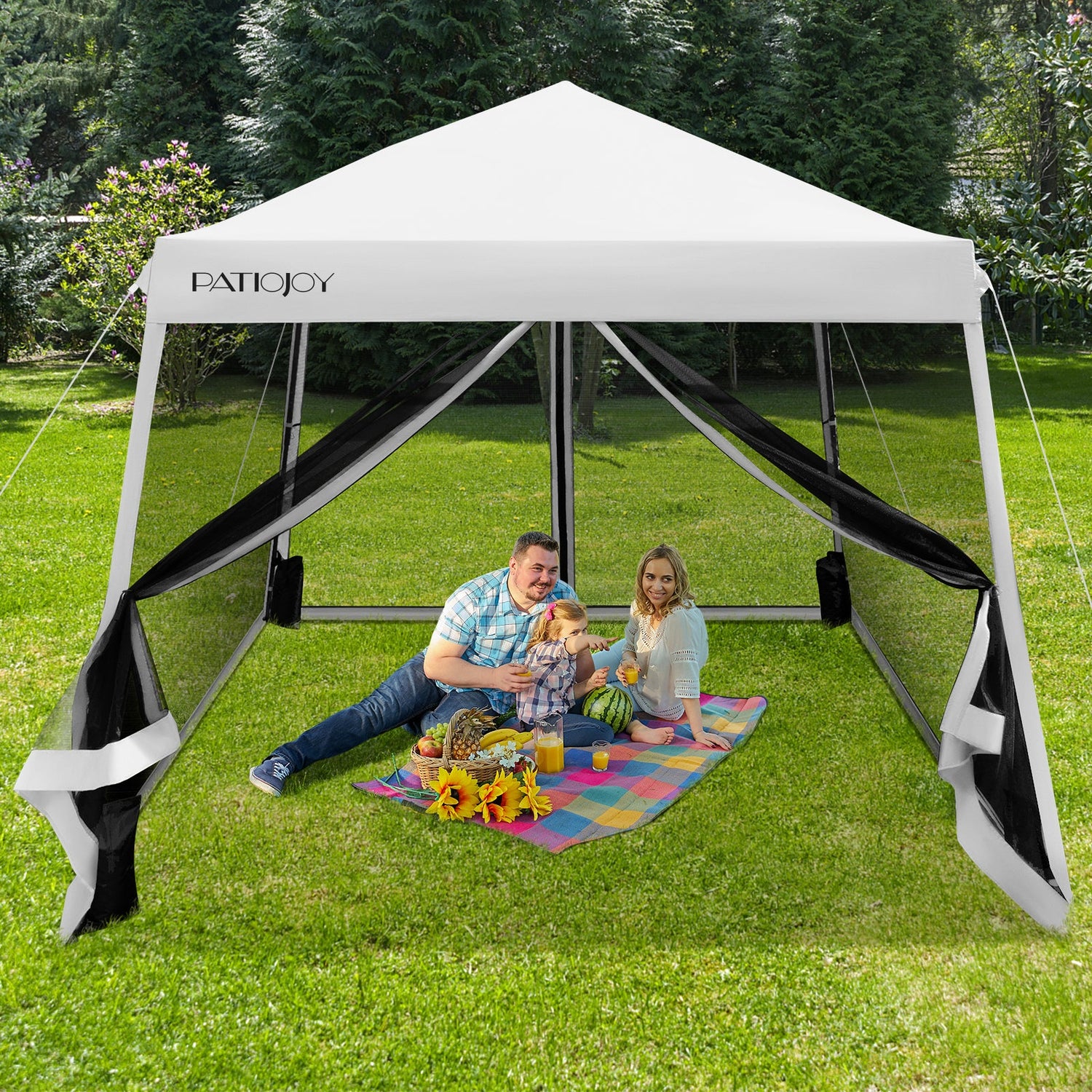 10 x 10 Feet Pop Up Canopy with with Mesh Sidewalls and Roller Bag-White by DirectDeals