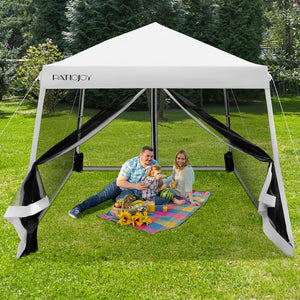 10 x 10 Feet Pop Up Canopy with with Mesh Sidewalls and Roller Bag-White by DirectDeals