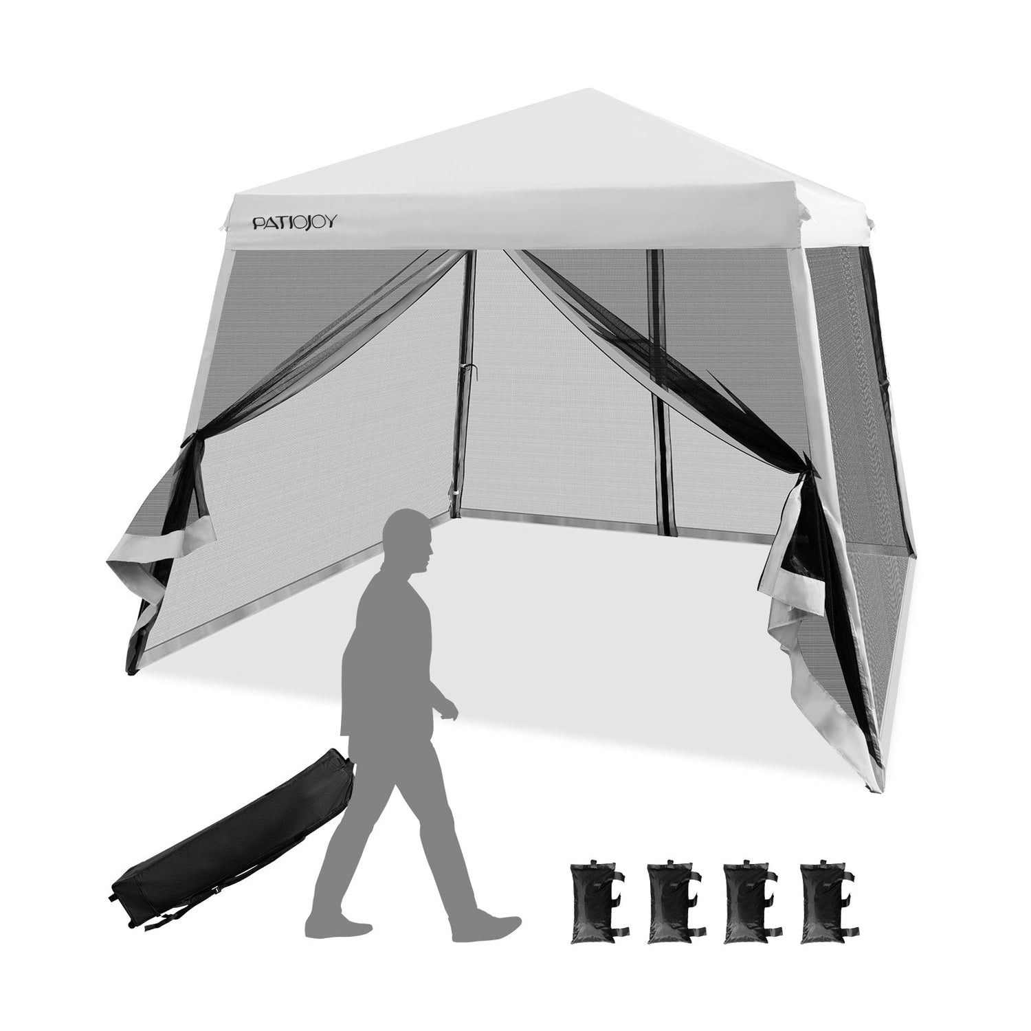 10 x 10 Feet Pop Up Canopy with with Mesh Sidewalls and Roller Bag-White by DirectDeals