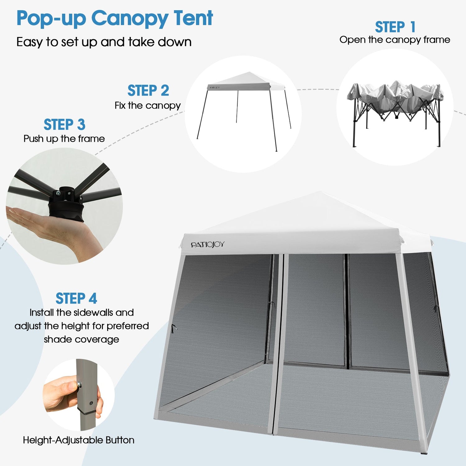 10 x 10 Feet Pop Up Canopy with with Mesh Sidewalls and Roller Bag-White by DirectDeals