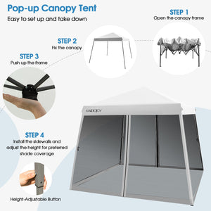 10 x 10 Feet Pop Up Canopy with with Mesh Sidewalls and Roller Bag-White by DirectDeals