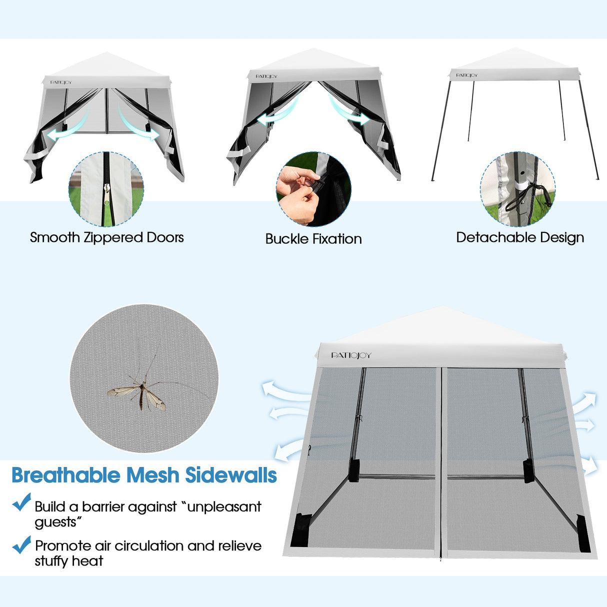 10 x 10 Feet Pop Up Canopy with with Mesh Sidewalls and Roller Bag-White by DirectDeals